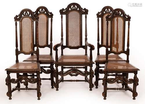 A set of five late 17th Century style English ebonised oak a...