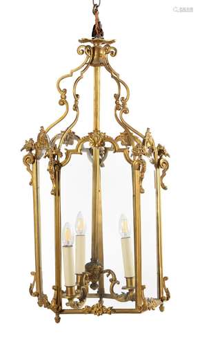 A gilt metal hall lantern in late 18th century style