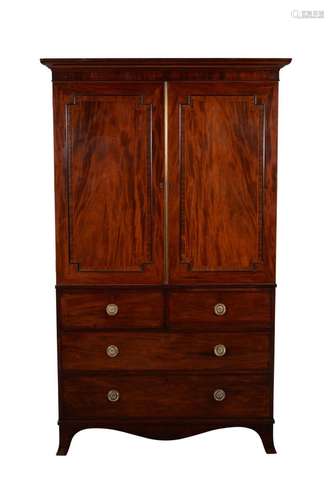 Y A Regency mahogany and kingwood crossbanded linen press