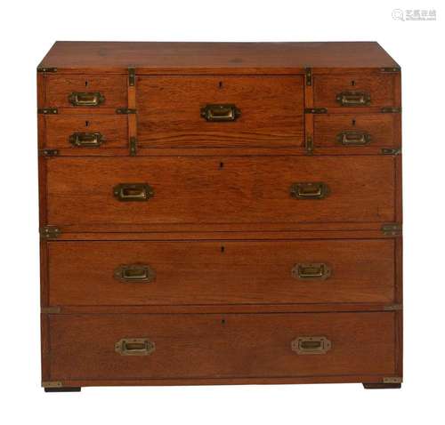 A Victorian mahogany and brass bound campaign chest