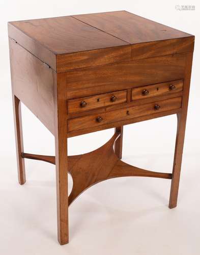 A George III mahogany enclosed washstand with cable border,