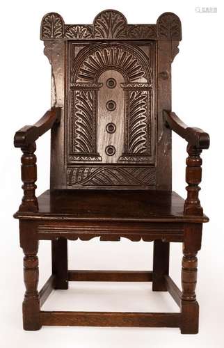 A Charles I oak wainscot chair, probably West Country or Wel...