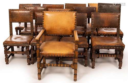 A harlequin set of twelve 17th Century style dining chairs w...