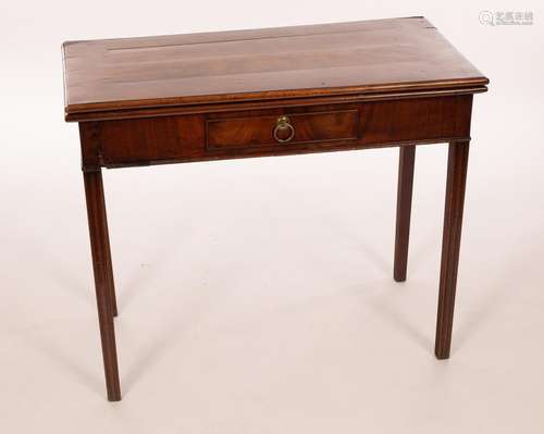 A George III mahogany card table, fitted a drawer on square ...