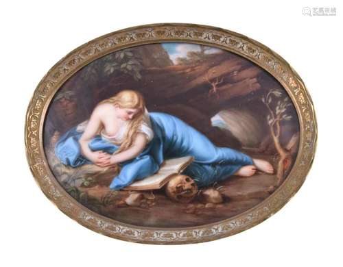 A Meissen miniature oval gilt-metal-mounted plaque of Mary M...