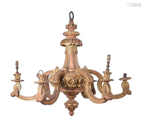 A giltwood six branch chandelier