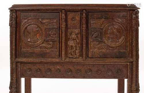 A Franco-Flemish oak cabinet, 16th Century and later,