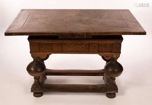 A 17th Century and later Flemish oak draw-leaf dining table,