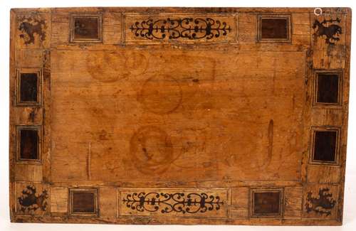 A South German walnut and inlaid table top, early 18th Centu...