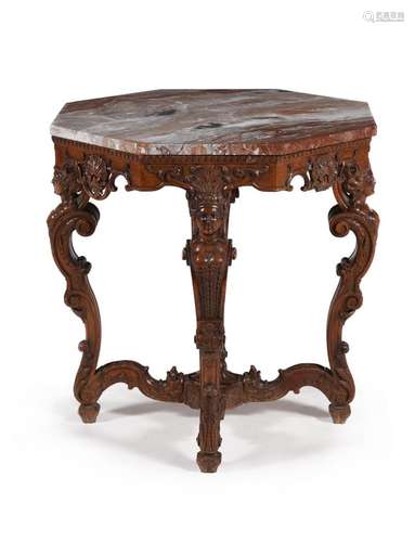 A Continental walnut octagonal table