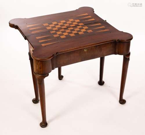 A George II walnut triple-flap gaming table, the second flap...