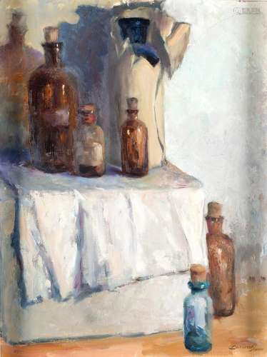 SPANISH SCHOOL (20th century) "Still life of glass jars...