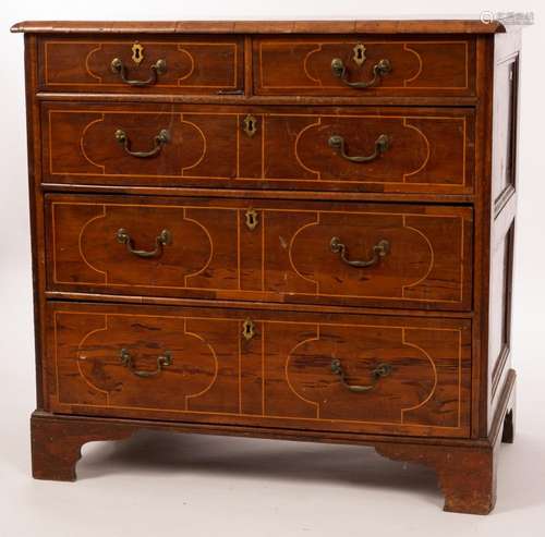 A George I yew wood chest, of two short and three long gradu...