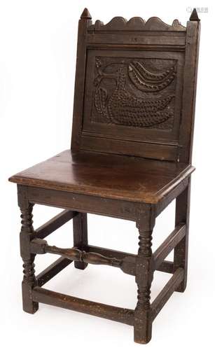 A William & Mary oak chair with solid seat,