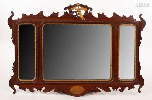 A George III style triple plate wall mirror with hoho bird t...