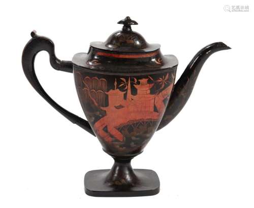 A painted tinware coffee pot in Regency style