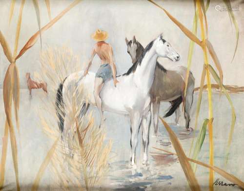 JOSÉ MIGUEL SERRANO (1912 / 1982) "Young man with horse...
