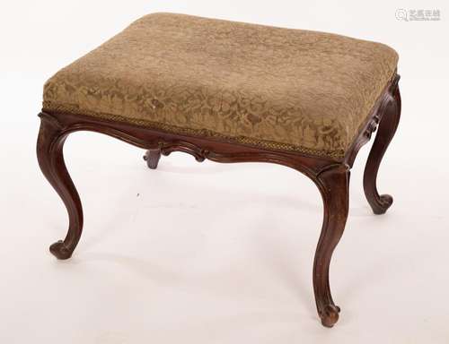 A mid 19th Century mahogany stool with C-scroll surround, on...