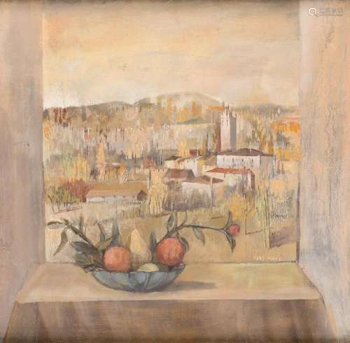 LUIS MAYO (1964 / .) "Village view with fruit bowl"...