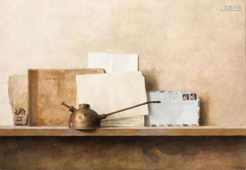 JAVIER BANEGAS (1974 / .) "Still life with oilcan, pape...