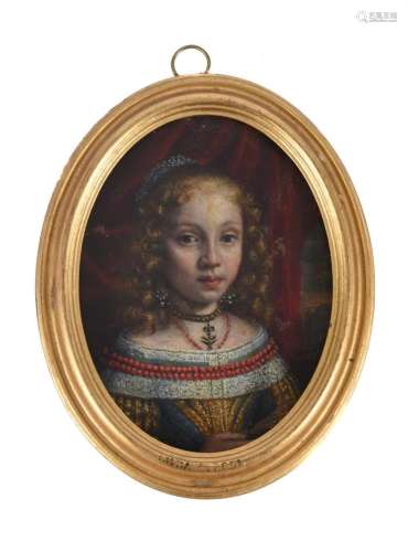 Italian School (17th century), A young girl, wearing blue an...