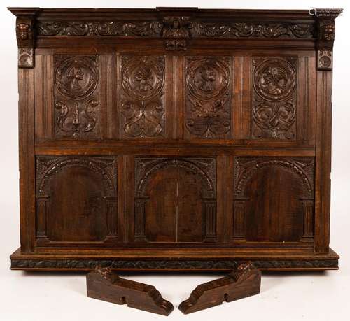 A multi-panel section of panelling, 16th Century and later,