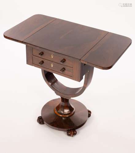 A Victorian rosewood two-flap sewing table,