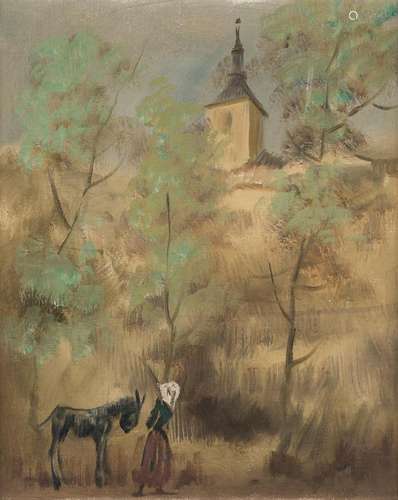 EDUARDO VICENTE (1900 / 1968) "Landscape with donkey, p...