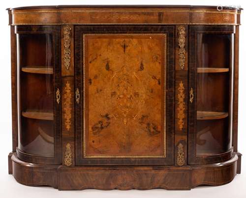 A Victorian figured walnut gilt metal mounted credenza,