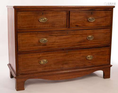 A mahogany chest of two long and two short drawers inlaid bo...