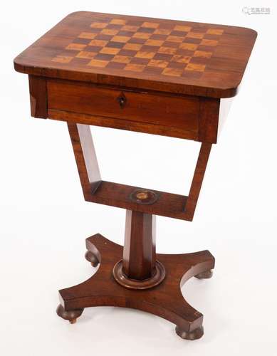 A Regency rosewood work table, the top inlaid for chess,