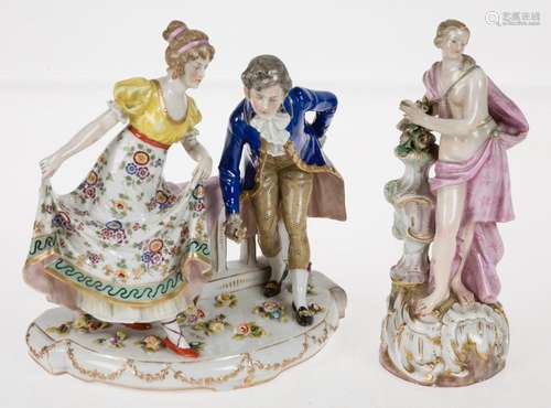 Gallant couple, porcelain group with marks