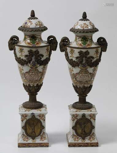 Pair of porcelain and bronze vases.