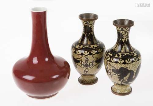 Pair of Chinese cloissonée enamel vases, early 20th c.