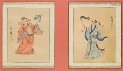 Pair of painted silks, China, mid-20th century