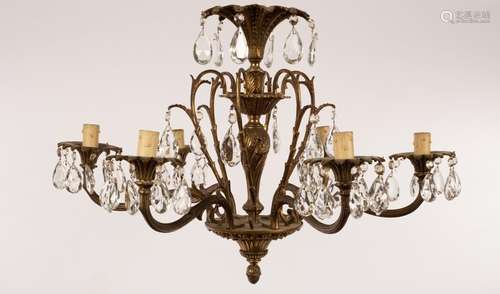 An early 20th Century gilt metal six-light electrolier,