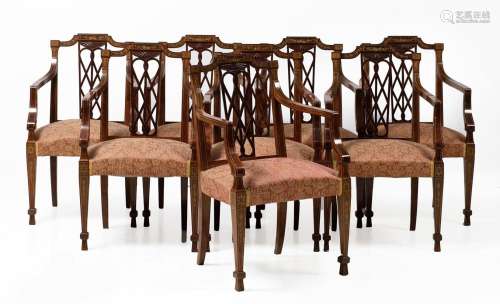 Eight Adam style dining armchairs