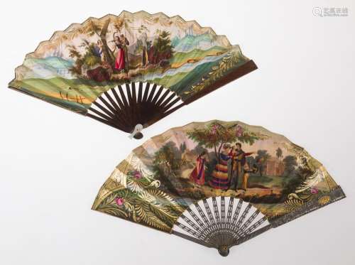 Lot comprising a pair of 19th century fans