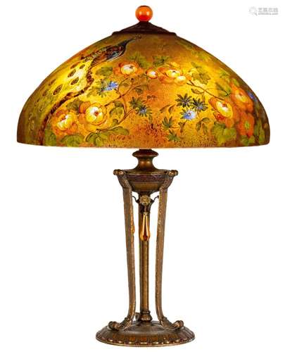 Rare Handel Peacock Lamp