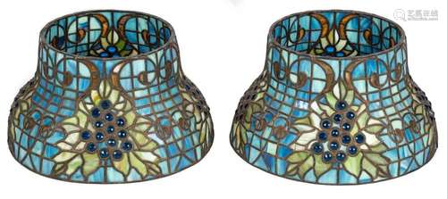 Pair of American School Leaded Glass Shades