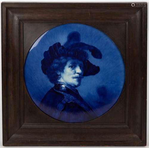 Delft Hand Painted Porcelain Plaque of Rembrandt