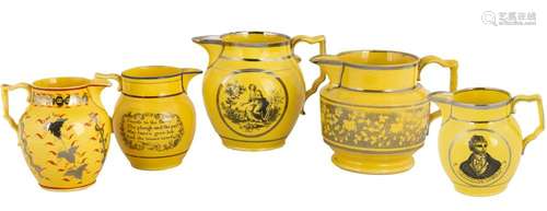 Group of Yellow Lusterware Pitchers