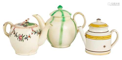 Three Early Creamware Diminutive Teapots