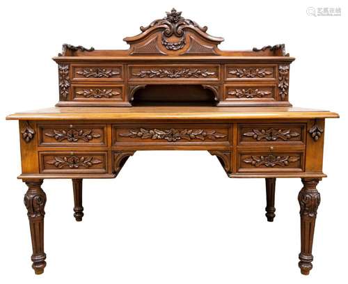 English Walnut Leather Top Desk