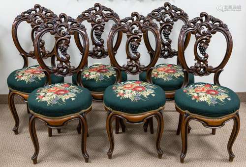 (6) Victorian Walnut Side Chairs