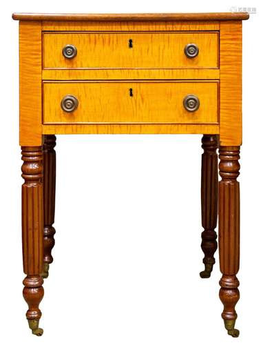 Country Sheridan Mahogany and Tiger Maple Two Drawer Stand