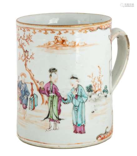 Large Chinese Export Hand Painted Tankard