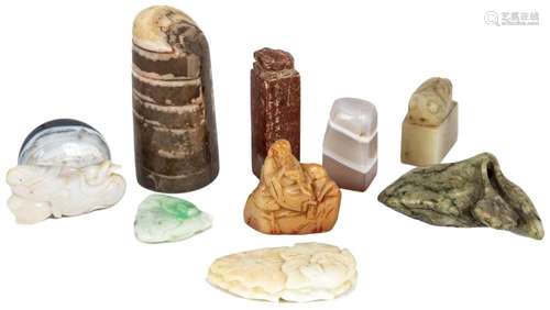 Chinese Carved Jade & Hardstone Amulets & Scholar Se...