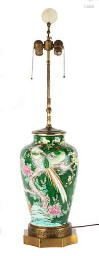 Chinese Famille Verte Porcelain Lamp Base