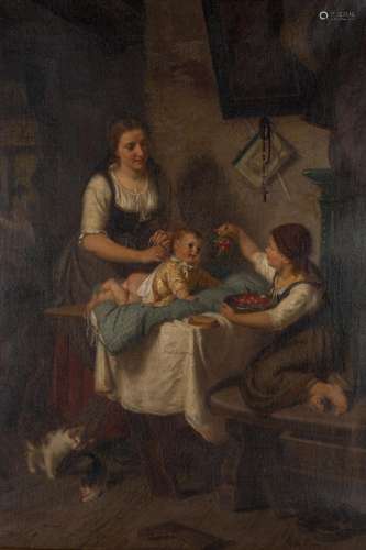 Rudolf Epp (German, 1834-1910) Mother and Children with Kitt...